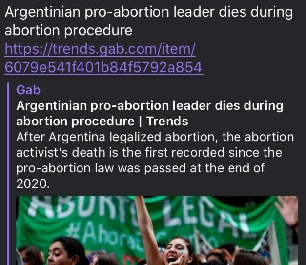 Argentinian pro-abortion leader dies during abortion procedure Argentinian pro-abortion leader dies during abortion procedure Trends After Argentina legalized abortion, the abortion activist's death i