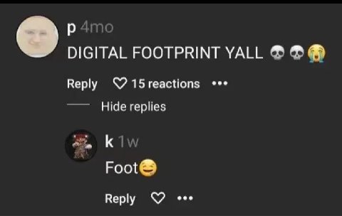 DIGITAL FOOTPRINT YALL Reply 15 Hide replies К Foot® Веру eee