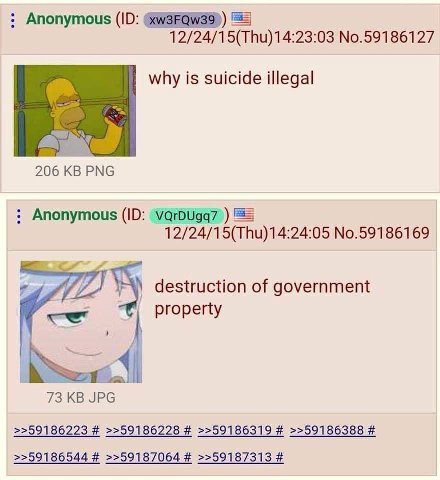 Anonymous No.59186127 why is suicide illegal 206 PNG Anonymous VQrDUgq7 12/24/15(Thu)14:24:05 No.59186169 destruction of government 73 JPG >>59186223 >>59186228 >>59186319 >>59186388 >>59186544 >>5918