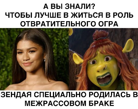 А ВЫ ЗНАЛИ? ЧТОБЫ ЛУЧШЕ В ЖИТЬСЯ В РОЛЬ ОТВРАТИТЕЛЬНОГО ОГРА ЗЕНДАЯ СПЕЦИАЛЬНО РОДИЛАСЬ В МЕЖРАССОВОМ БРАКЕ
