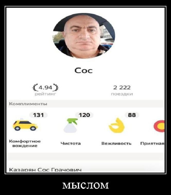 Сос {4.94} 2 222 Комплименты 131 120 885 Комфортное Чистота Вежливость Приятная вождение Казаюян Coc Гоачович MBICJIOM