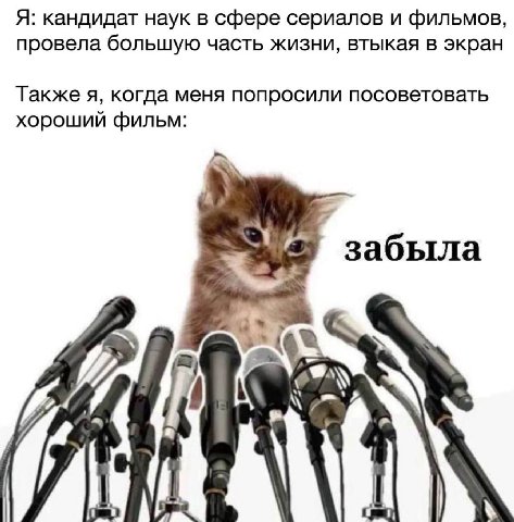 Я: кандидат наук в сфере сериалов и фильмов, провела большую часть жизни, втыкая в экран Также я, когда меня попросили посоветовать хороший фильм: забыла
