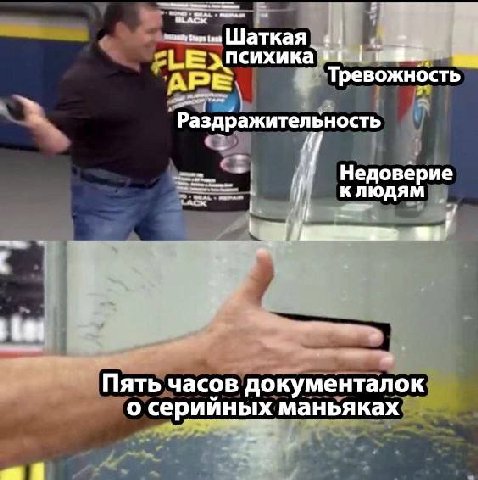 АРЕ. Тревожность Раздражительность A if Недоверие Пять часов документалок о серийных маньяках