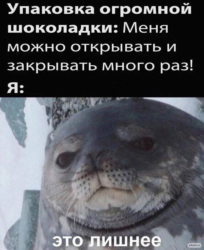 Упаковка огромной шоколадки: Меня можно открывать и закрывать много раз! Я: это лишнее