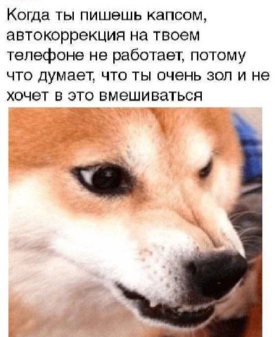 Когда ты пишешь капсом автокоррекция на твоем телефоне не работает, потому что думает, что ты очень зол и не хочет в это вмешиваться
