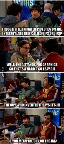и THOSE LITTLE ANIMATED PICTURES ON THE INTERNET: ARE THEY CALLED WELL, THE STANDS FOR GRAPHICS SO THAT'S A HARD С SO 1 SAY GIF THE INVENTED! IT SAYS ТУЛЕ YOU MEAN-THE GUY OR THE JAI?