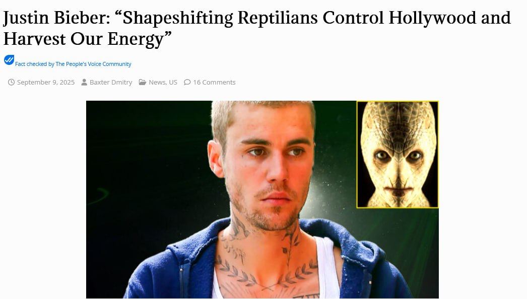 Justin Bieber: “Shapeshifting Reptilians Control Hollywood and Harvest Our Energy” The People's у