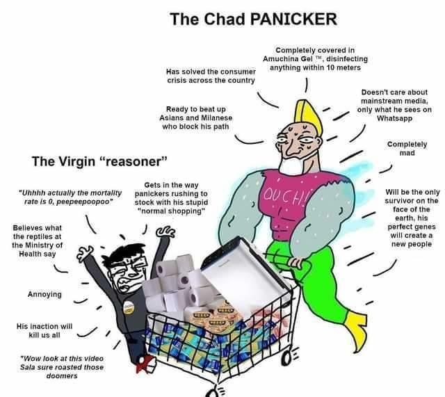 The Chad PANICKER Completely covered in Amuchina disinfecting Has solved the consumer anything within 10 meters crisis across the country Doesn't care about mainstream media, Ready to beat up only wha