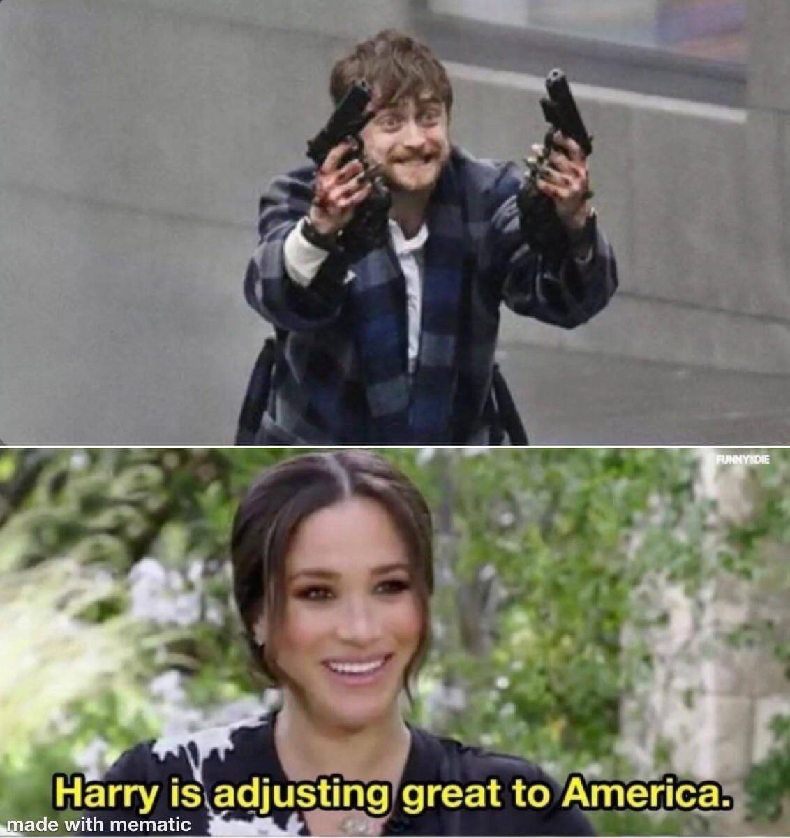 wnade with mematic Harry is adjusting great to America.