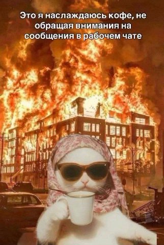 Это я наслаждаюсь кофе, не обращая внимания на сообщения в рабочем чате “a А к 42 к 1