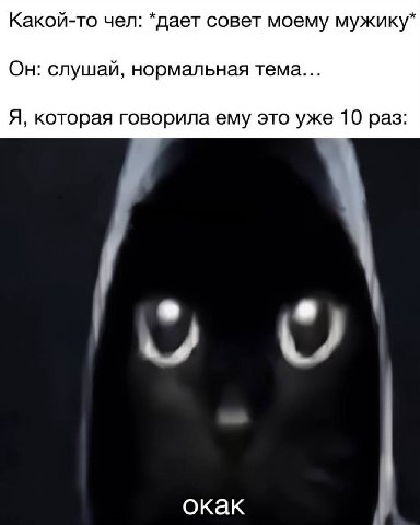 Какой-то чел: *дает совет моему мужику* Он: слушай, нормальная тема... Я, которая говорила ему это уже 10 раз: окак