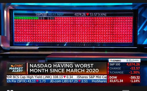 MAP 4074.26 53.57 [1.30%] 3: 5. LRE ЕЕЕЕ 25 ЕЕЕ a 9:31 500 a 074.26 @.CNBC NASDAQ HAVING WORST MARKET CHANGE -53.57 SINGE MARGH 2929 1%СНАМСЕ -1.30% DOW -389.32 Fix (SFiX} 43.22 173 57.25. 251 ProShar