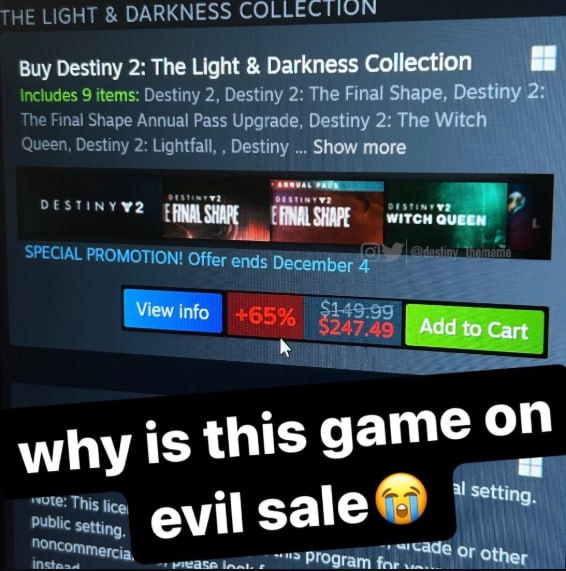 Buy Destiny 2: The Light Darkness Collection Destiny 2: The Final Shape, Destiny 2: асе, Destiny 2: The Witch Var. Show more cate December 4 View info to Cart why is this game settin This lice 9. еми 