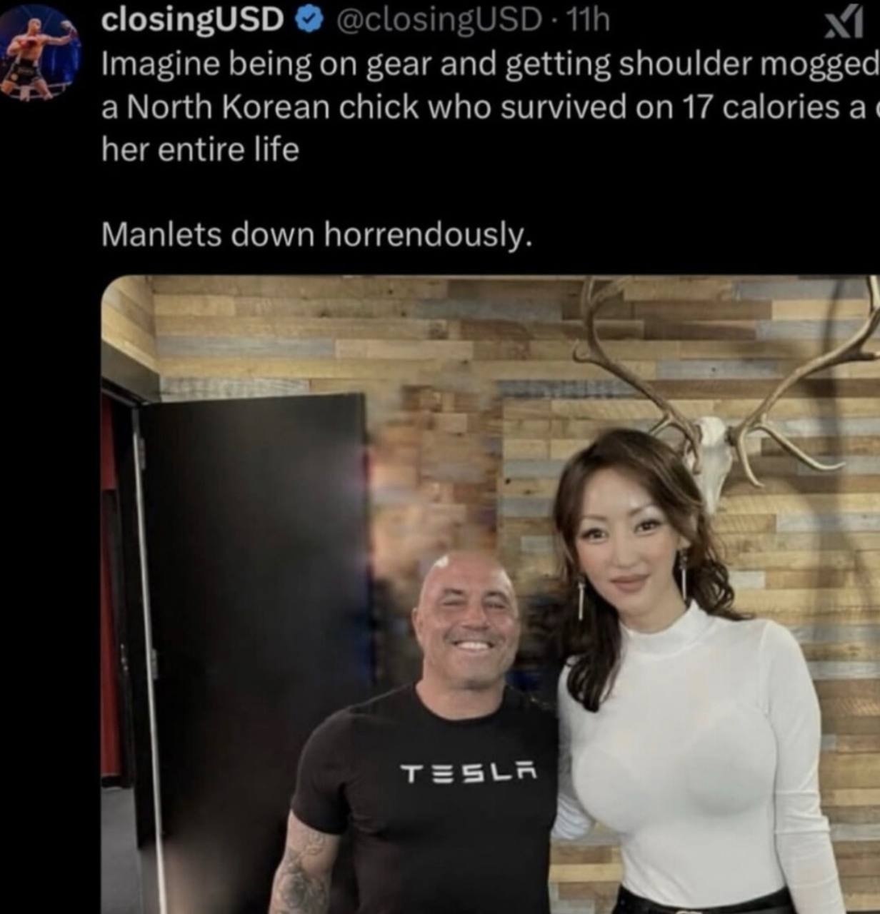 closingUSD @closingUSD Imagine being on gear and getting shoulder mogged a North Korean chick who survived on 17 calories her entire life Manlets down horrendously. У