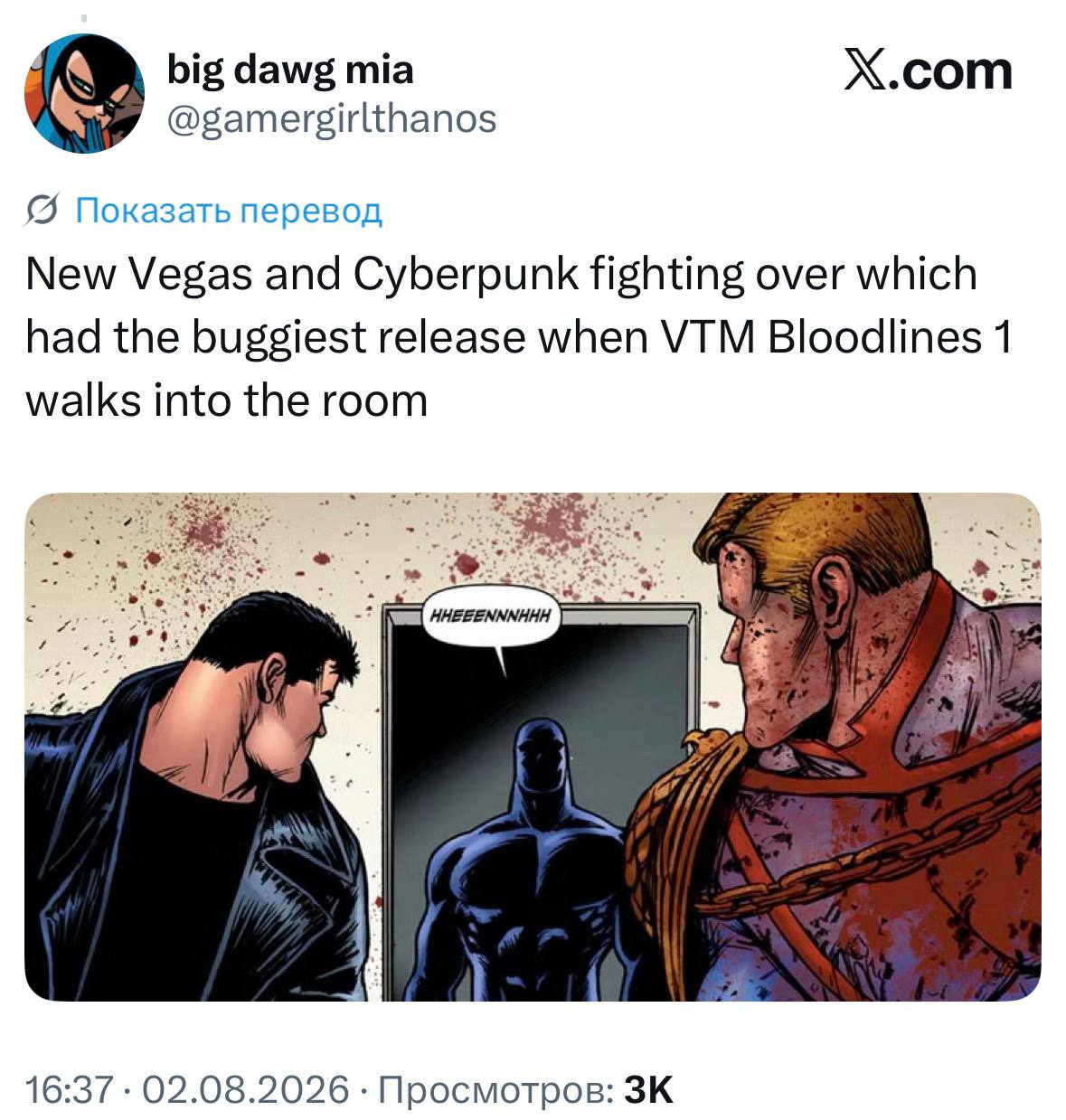 big dawg mia X.com @gamergirlthanos Показать перевод New Vegas and Cyberpunk fighting over which had the buggiest release when VTM Bloodlines 1 walks into the room wal 16:37 02.08.2026 Просмотров: