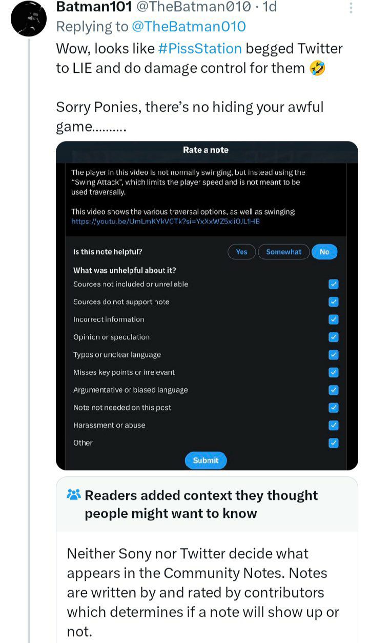 Batman101 Replying to Wow, looks like #PissStation begged Twitter to LIE and damage control for Sorry Ponies, there’s no hiding your awful Rate a note The player in this video is not normally swinging
