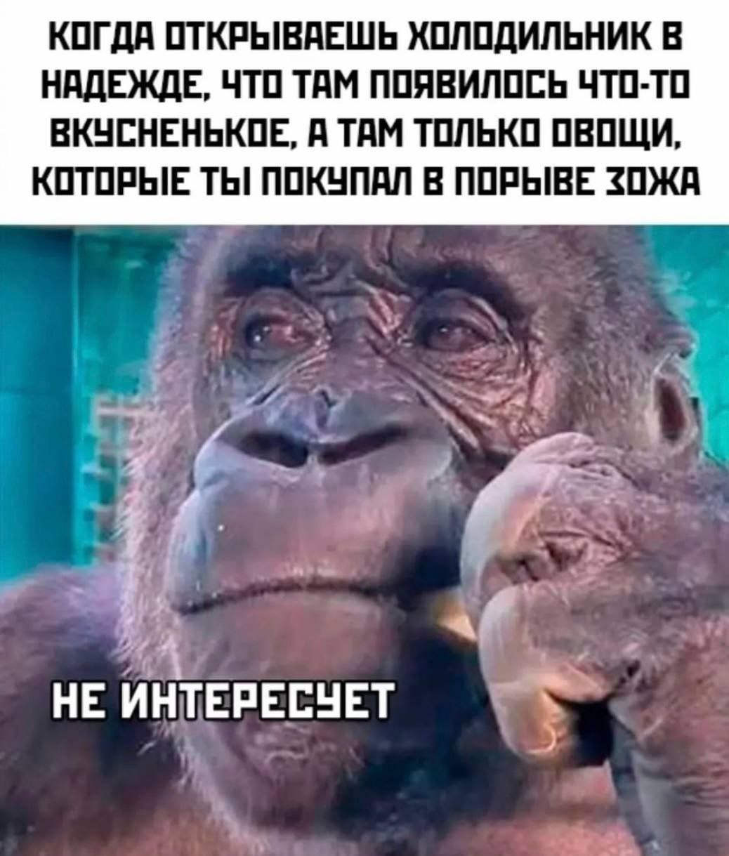 КОГДА ОТКРЫВАЕШЬ ХОЛОДИЛЬНИК НАДЕЖДЕ, ЧТО ТАМ ПОЯВИЛОСЬ ЧТО-ТО ВКУСНЕНЬКОЕ, А ТАМ ТОЛЬКО ОВОЩИ, КОТОРЫЕ ТЫ ПОКУПАЛ В ПОРЫВЕ ЗОЖА НЕ ИНТЕРЕСУЕТ