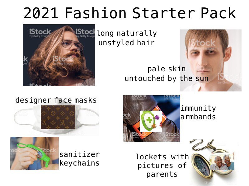 2021 Fashion Starter Pack iStocl long natu rally unstyled hair Bic к pale skin untouched the sun designer face masks immunity iS tog lockets with pictures of parents