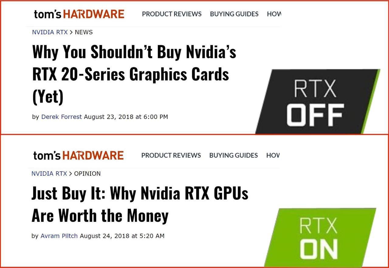 tom’s HARDWARE PRODUCT REVIEWS BUYINGGUIDES HOV Why You Buy Nvidia’s ВТХ 20-Series Graphics Cards (Yet) Derek Forrest August 23, 2018 at 6:00 0 tom’s HARDWARE PRODUCT REVIEWS BUYINGGUIDES HOV Just Buy