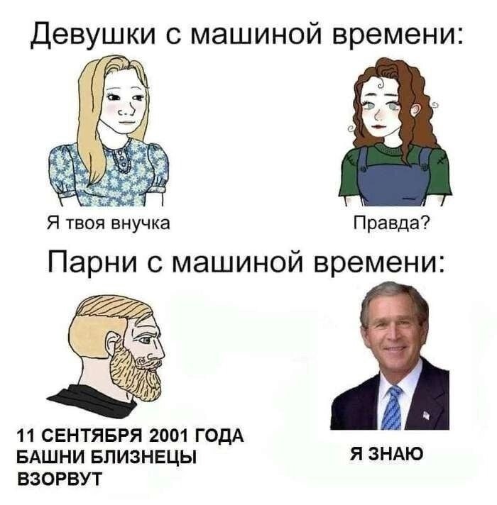 Девушки с машиной времени: Я твоя внучка Правда? Парни с машиной времени: a 11 СЕНТЯБРЯ 2001 ГОДА БАШНИ БЛИЗНЕЦЫ Я ЗНАЮ ВЗОРВУТ