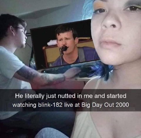 He literally just nutted in me and started watching blink-182 live at Big Day Out 2000