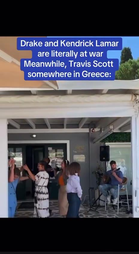 Drake and Kendrick Lamar Meanwhile, Travis Scott somewhere in Greece: somewhere т Сгеесе: ^^^.