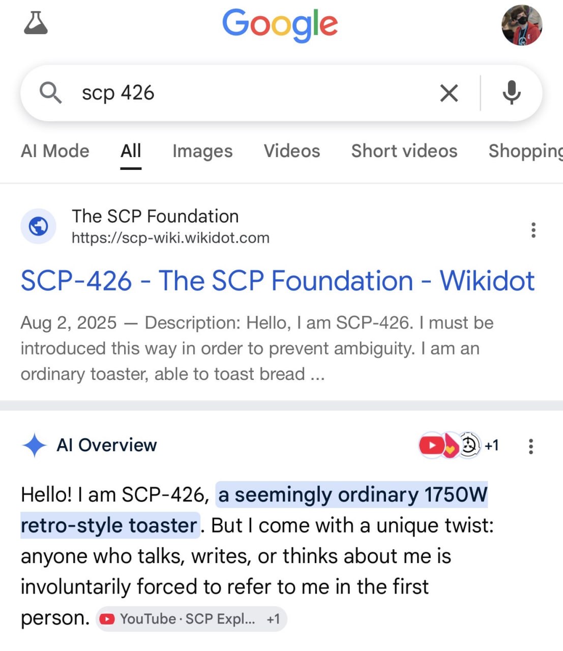 5 Google О, scp 426 А! All Images Videos Shortvideos The SCP Foundation https://scp-wiki.wikidot.com SCP-426 The SCP Foundation Wikidot Aug 2, 2025 Description: Hello, SCP-426. must be introduced this