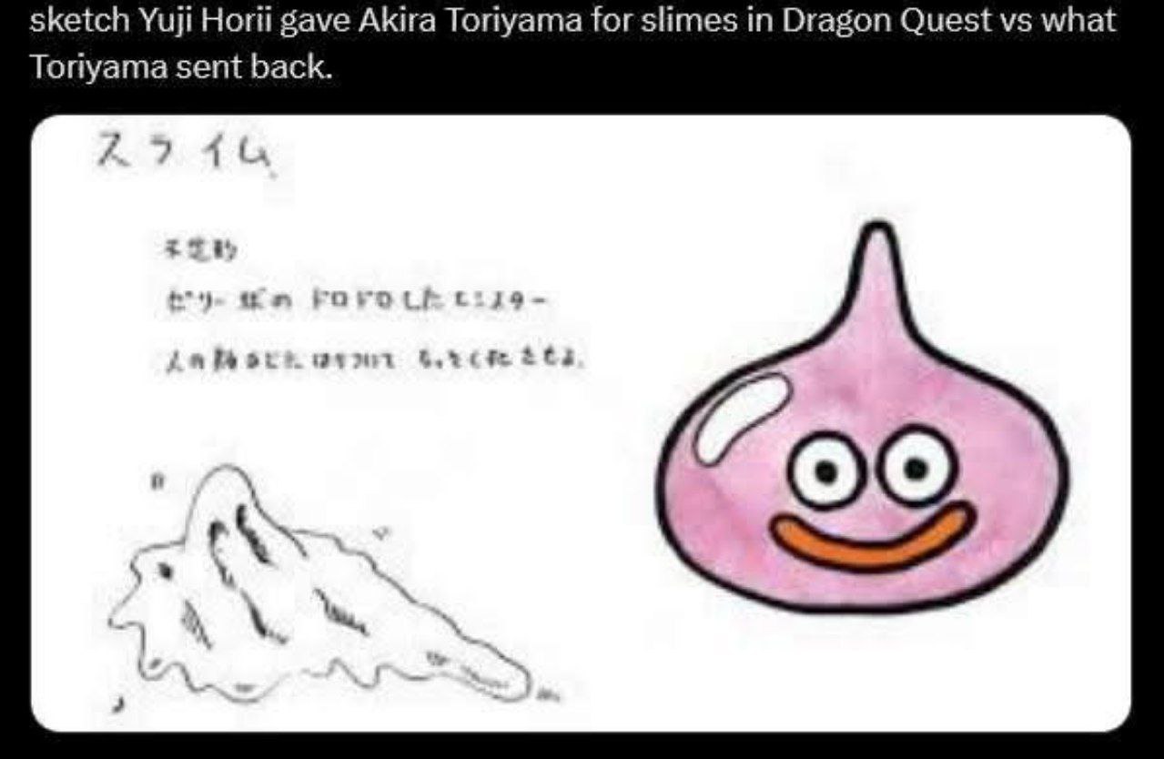 sketch Yuji Нот! gave Akira Toriyama for slimes in Dragon Quest what Toriyama sent back. 19 я 1