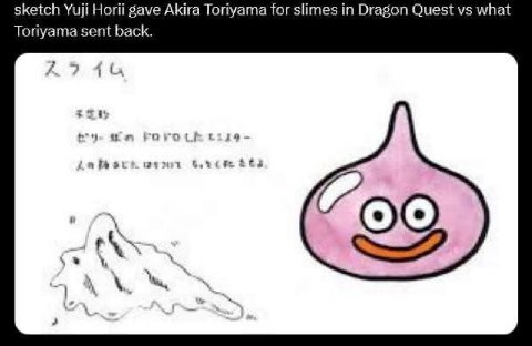 sketch Yuji Нот! gave Akira Toriyama for slimes in Dragon Quest what Toriyama sent back. 19 я 1