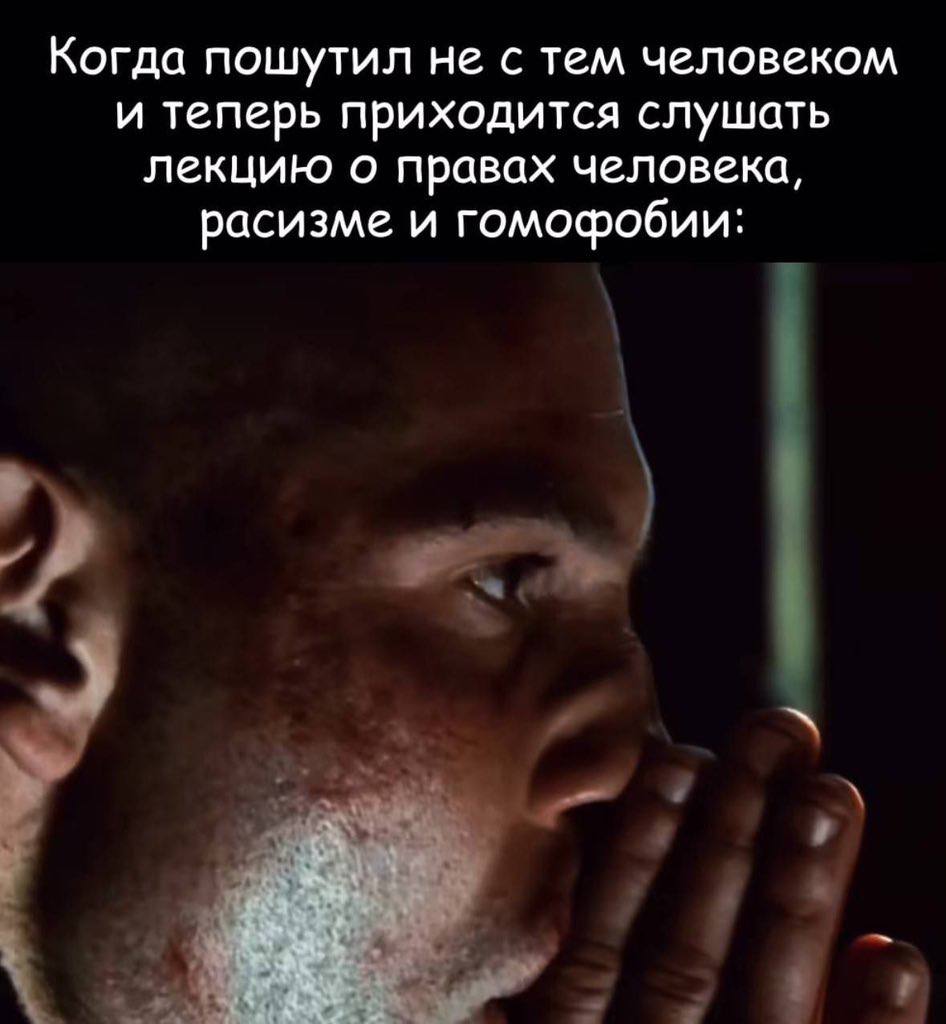 Когда пошутил не с тем человеком и теперь приходится слушать лекцию о правах человека, расизме и гомофобии:
