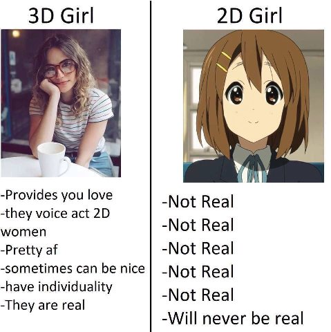 Girl Girl 7 Provides you love -Not Real -they voice act -Not Real women -Pretty -Not Real -sometimes can be nice -Not Real -have individuality -Not Real -They are real -Will never be real