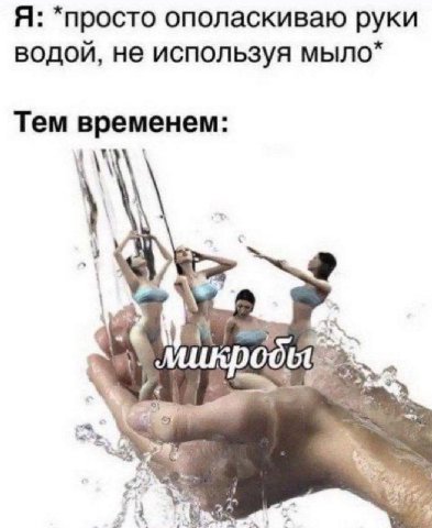 Я: *просто ополаскиваю руки водой, не используя мыло* Тем временем: я