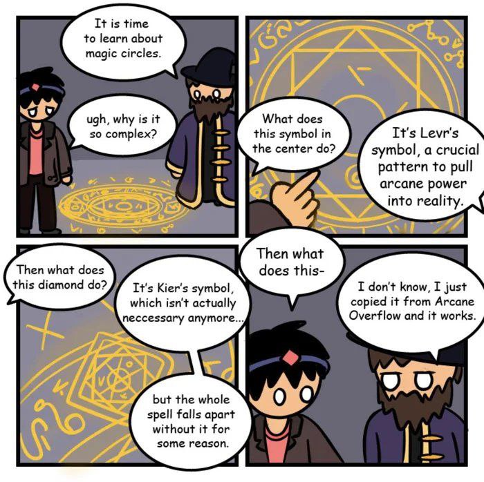 It is time to learn about magic circles. ugh, why is it What does so complex? this symbol in It's Levr's the center symbol, a crucial pattern to pull 4 arcane power into reality. Then what Then what d