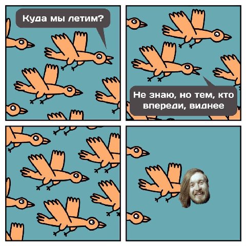 Куда мы летим? ron И He знаю, но тем, кто впереди, виднее a!
