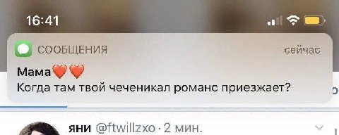 СООБЩЕНИЯ сейчас Когда там твой чеченикал романс приезжает? яни мин.