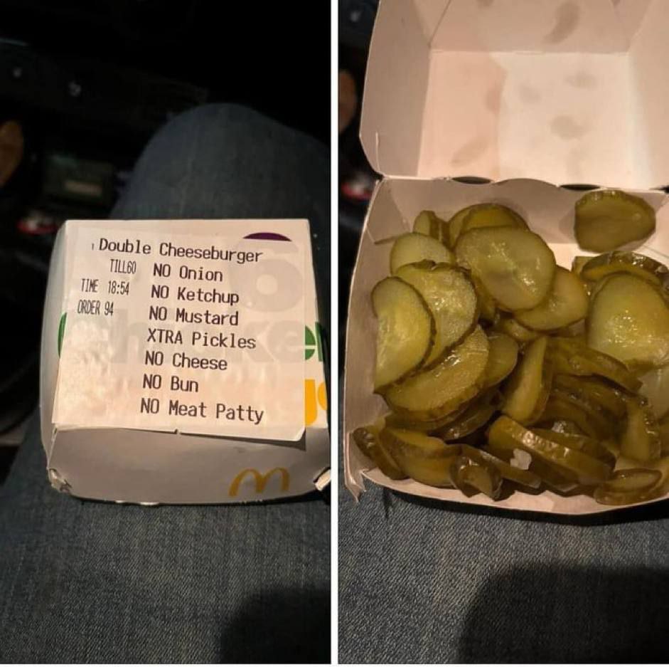 Double Che eburger NO On ion NO Ket NO Mustard XTRA Pickles NO ее5е Вип NO at Patty