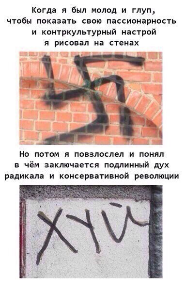 Когда я был молод и глуп, чтобы показать свою пассионарность и контркультурный настрой я рисовал на стенах i 5 1% all Но потом A повзлослел и понял в чём заключается подлинный дух радикала и консерват
