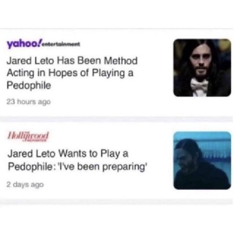 Jared Leto Has Been Method Acting in Hopes of Playing a Pedophile Hollijireod Jared Leto Wants to Play a Pedophile: been preparing’