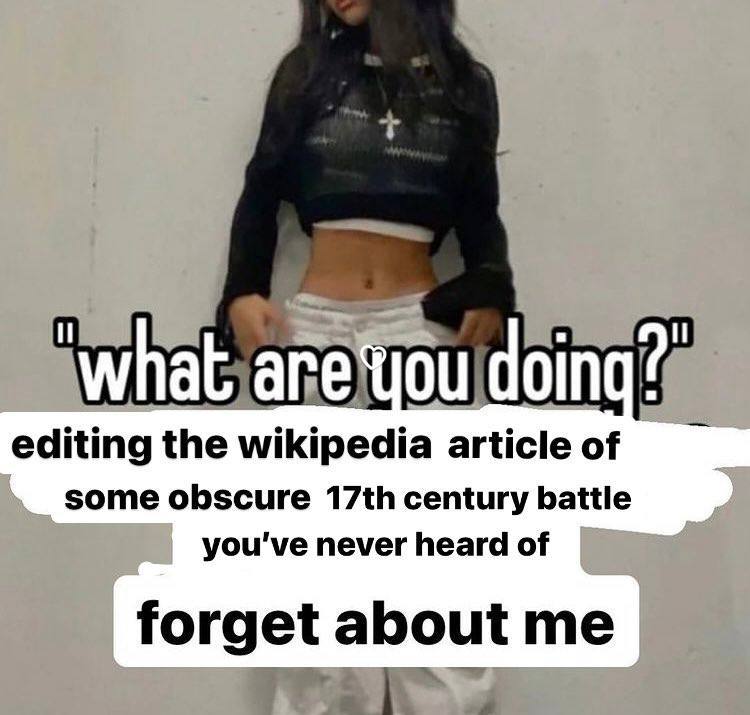 "what are doing? editing the wikipedia article of some obscure century battle you've never heard of forget about me