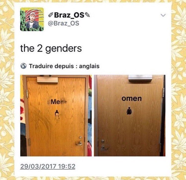 Braz_OS® У @Braz_OS the 2 genders Traduire depuis anglais 29/03/2017 19:52