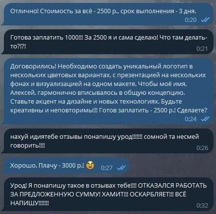 Отлично! Стоимость за всё 2500 срок выполнения 3 дня. 0:20 Готова заплатить 1000!!! За 2500 я и сама сделаю! Что там делать- 0:21 Договорились! Необходимо создать уникальный логотип в нескольких цвето