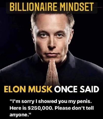BILLIONAIRE MINDSET ELON MUSK ONCE SAID sorry showed you my penis. Here is $250,000. Please don't tell anyone."