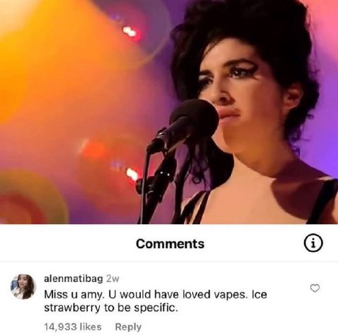 Comments alenmatibag a Miss amy. would have loved vapes. Ice strawberry to be specific. 14,933 likes Reply