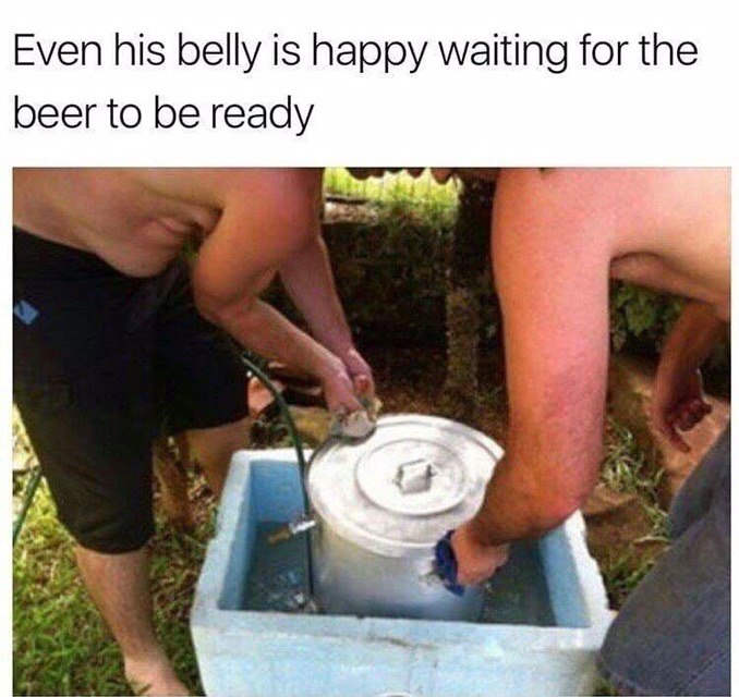 Even his belly is happy waiting for the beer to be ready