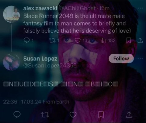 alex zawack В unne 2049 is the ultimate male fantasy film (a man mes to briefly and falsely believe that he is deserving of love) 1832 We 22:36 17.03.24 From Earth