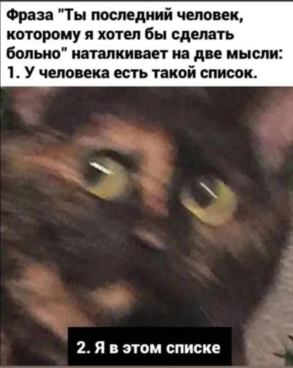 Фраза "Ты последний человек, которому я хотел бы сделать больно" наталкивает на две мысли 1. У человека есть такой список. 2. Я в этом списке