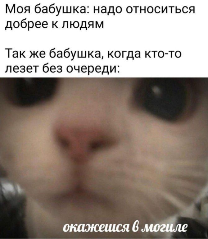 Моя бабушка: надо относиться добрее к людям Так же бабушка, когда кто-то лезет без очереди: окажешся 6 могиле