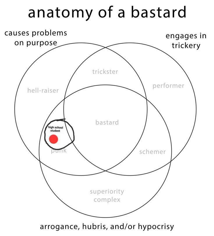 anatomy of a bastard causes problems engages in purpose trickery arrogance, hubris, and/or hypocrisy