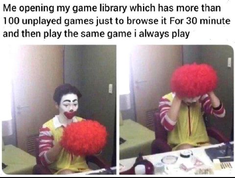 opening game library which has more than 100 unplayed games just to browse it For 30 minute and then play the same game always play