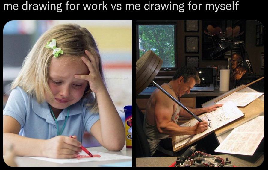 me drawing for work me drawing for myself А